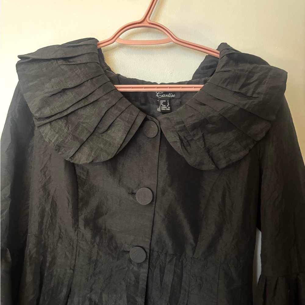 Cartise vintage dress coat large ruffle collar accent buttons and puff sleeves - Picture 3 of 5